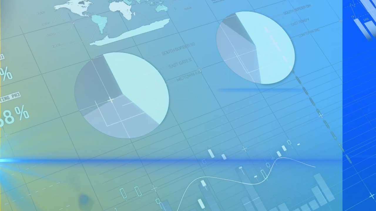 파란색 배경에서 빛의 흔적과 데이터 처리의 애니메이션