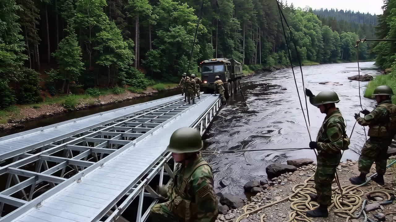 Military Bridge Construction Over a River