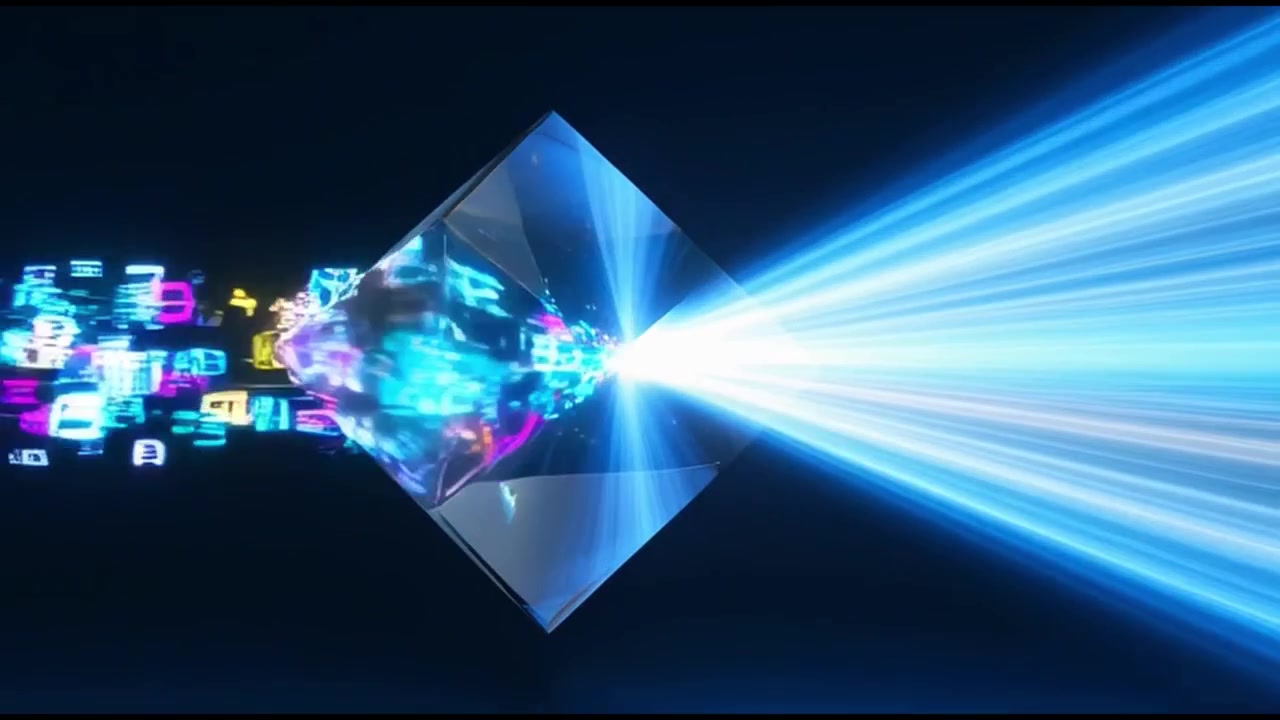 Futuristic Data Transformation through a Vibrant Light Prism