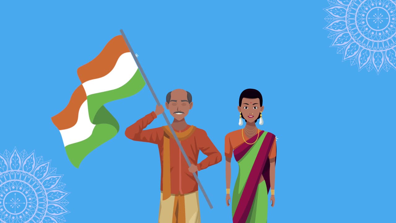 축제 를 축하 하는 인도인 부부