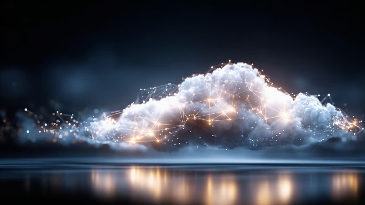 A Surreal Cloud Formation Illuminated by Abstract Connections, Featuring a Play of Light and Texture in a Dreamlike Atmosphere