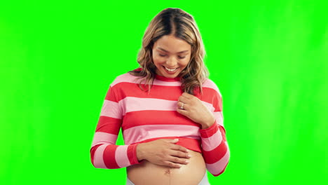 green screen, laughing or happy pregnant woman