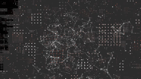 web of connections and dots forming square against red background