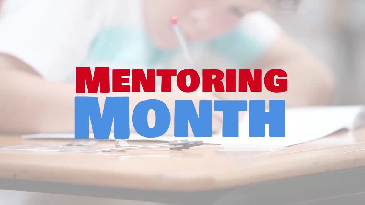 교실에서 백인 학생에 대한 멘토링 달 텍스트의 애니메이션