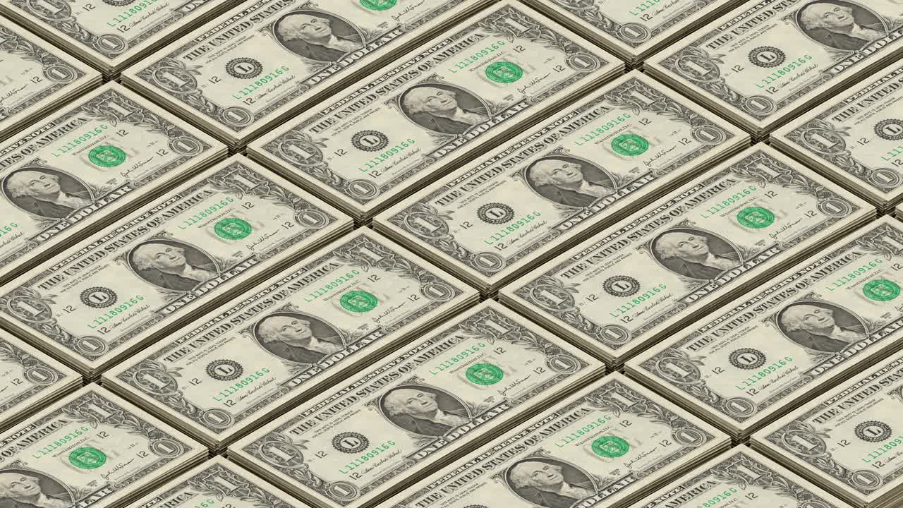 el fondo del dinero de los billetes de dólar. retrato de george washington imprimiendo el bucle del dinero