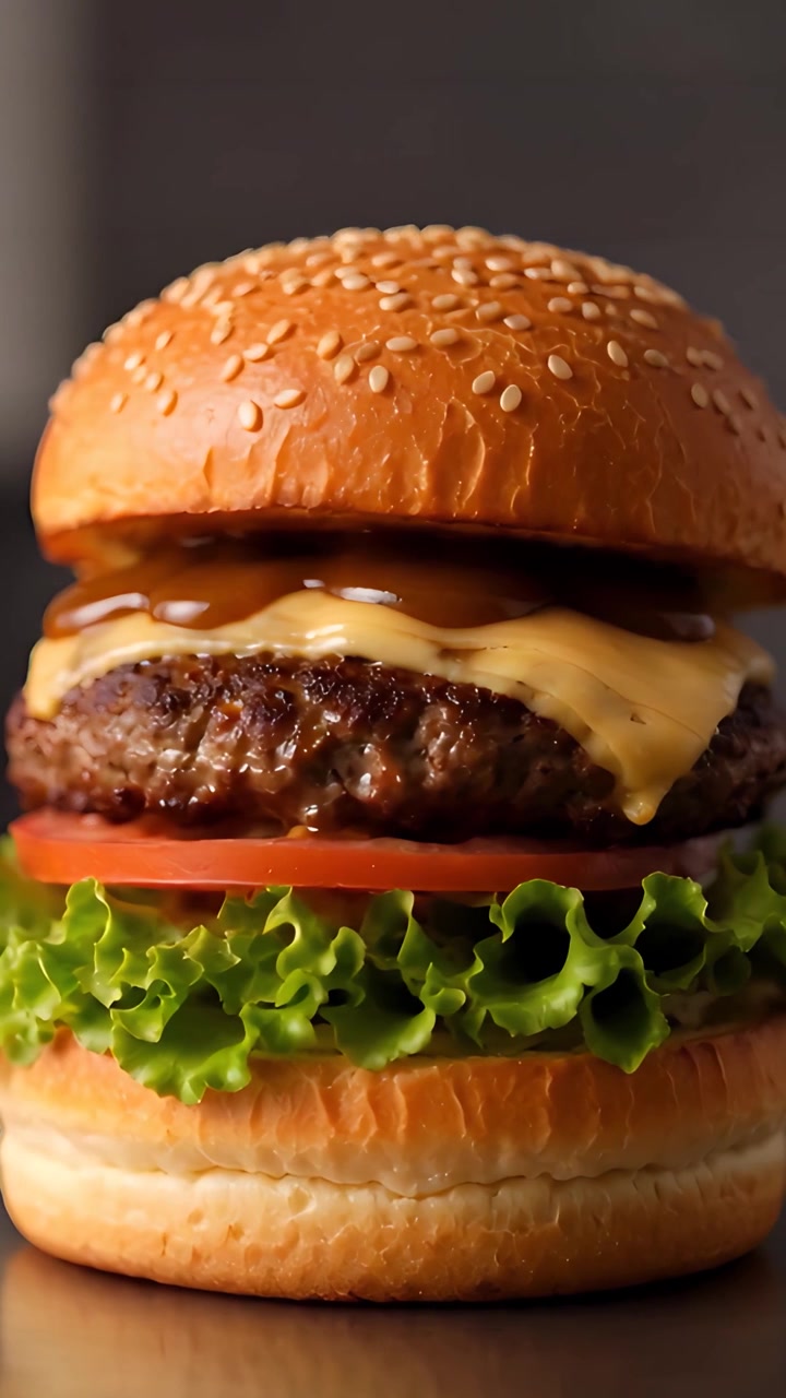 Hamburger Succoso Primo Piano Sfondo Bokeh 4K