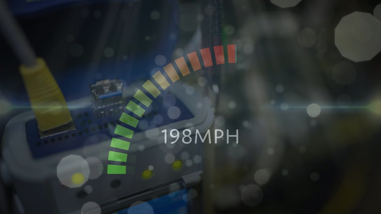 Animation of data processing and light spots over server