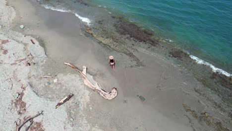 mujer caminando a lo largo de una playa tropical