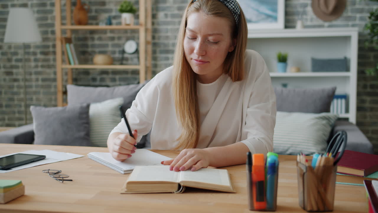 una adolescente que estudia en casa