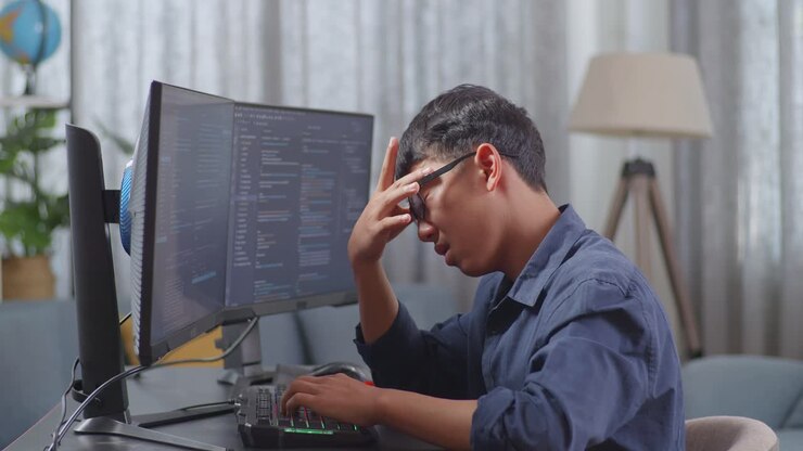 Programmatore concentrato sulla programmazione a casa