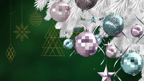 animación de adornos de bolas de navidad en el árbol de navidad
