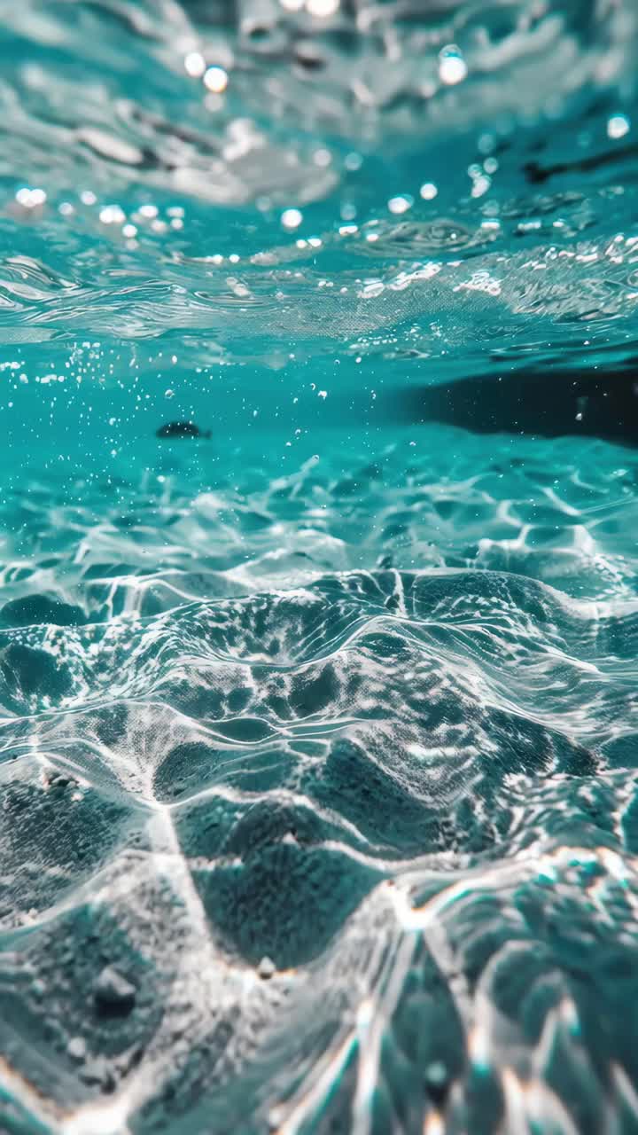 Concept video subacqueo con vista da un'angolazione bassa che cattura i giochi di luce solare sul fondale marino
