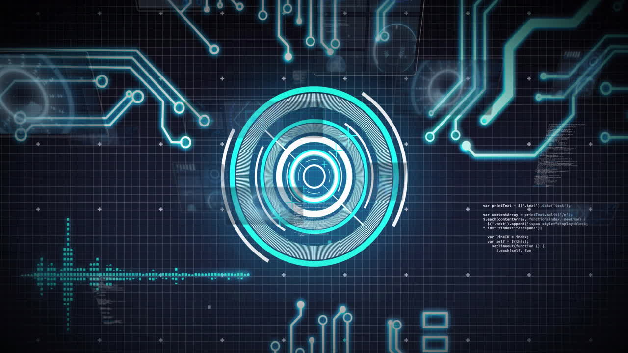 Glowing blue circuit patterns in animation showcasing futuristic digital interface