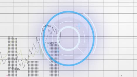 Animation-of-round-scanner-and-statistical-data-processing-over-grid-network-on-white-background