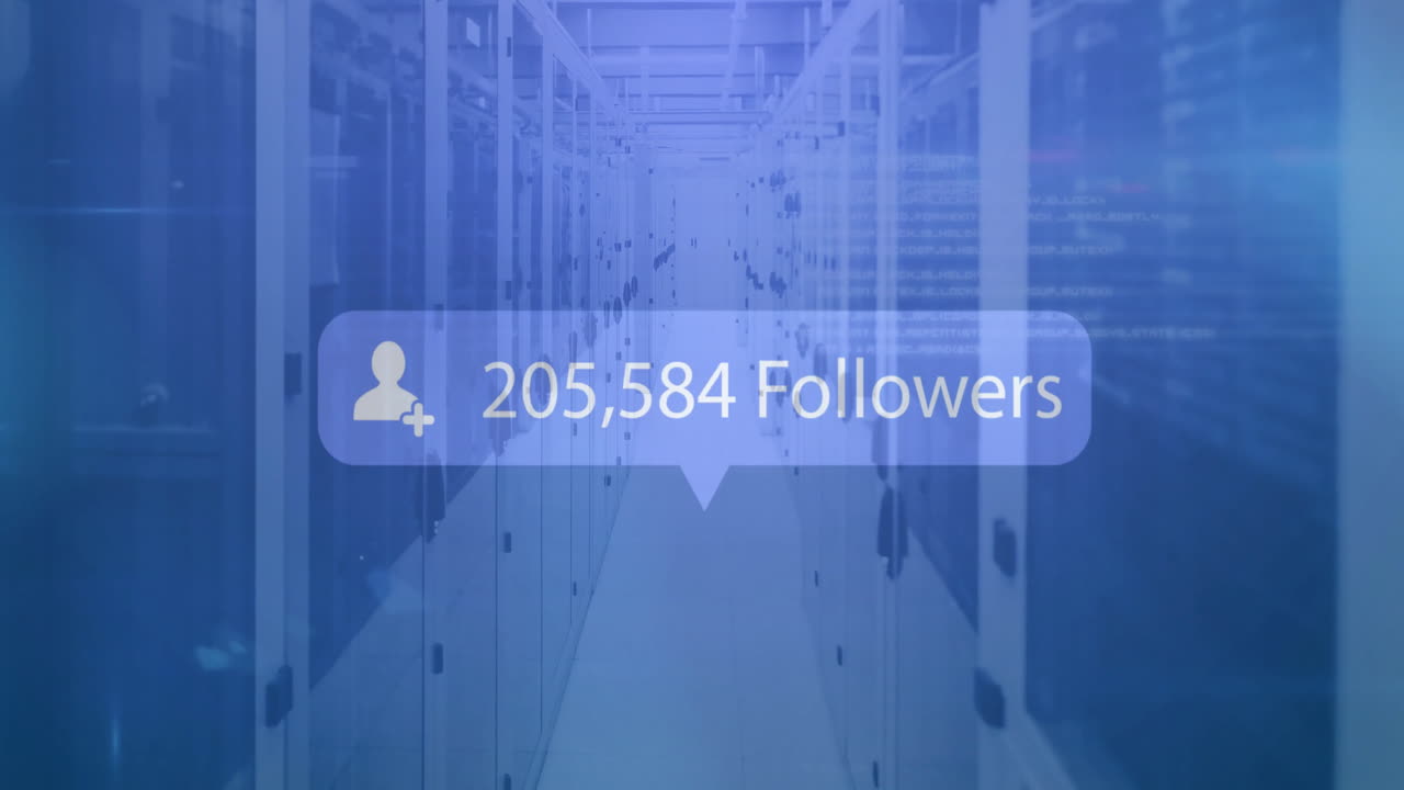 animación del procesamiento de datos de las redes sociales a través de servidores informáticos