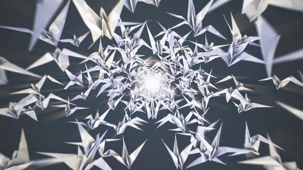 Origami birds flying in circular formation