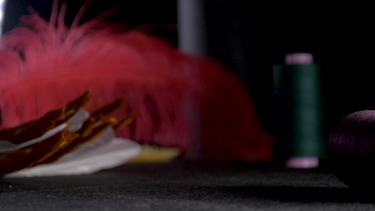 красное перо зеленая нить рулон падение доли медленное движение