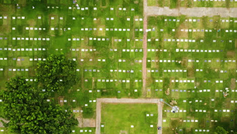 aerial ascending shot above tombstones at the manila memorial park, philippines