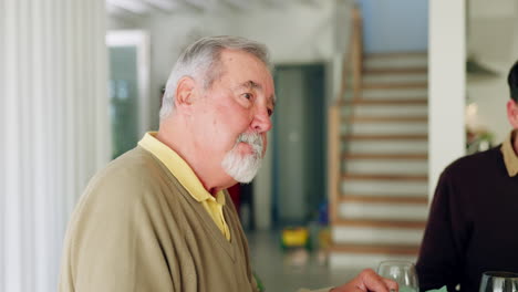 Senior-man,-family-and-talking-at-dinner-table