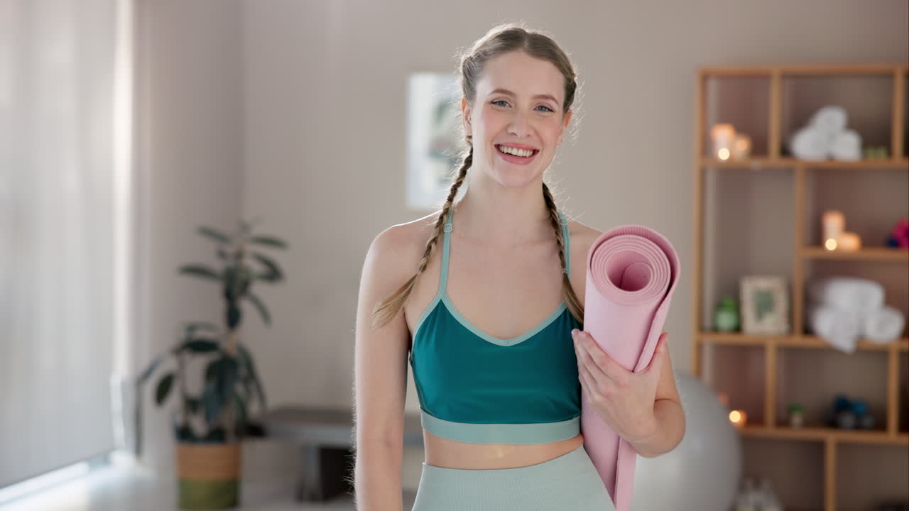 Woman with yoga mat in sportswear