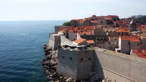 dubrovnik old city - ancient city walls in dubrovnik, croatia - aerial drone shot