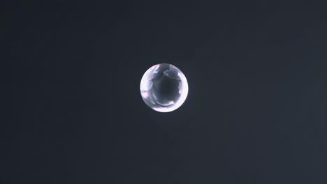 Aerial view of a single bubble against a dark background, creating a minimalist and mysterious