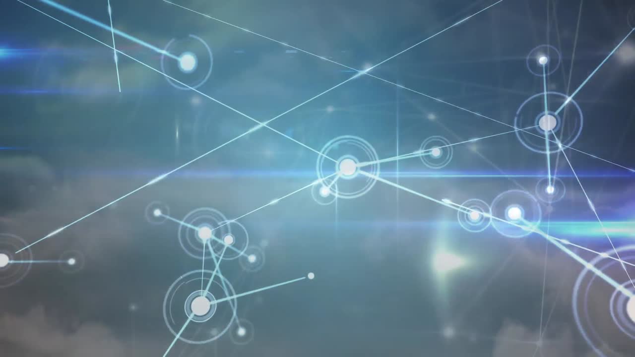 animación de la red de conexiones con iconos sobre nubes