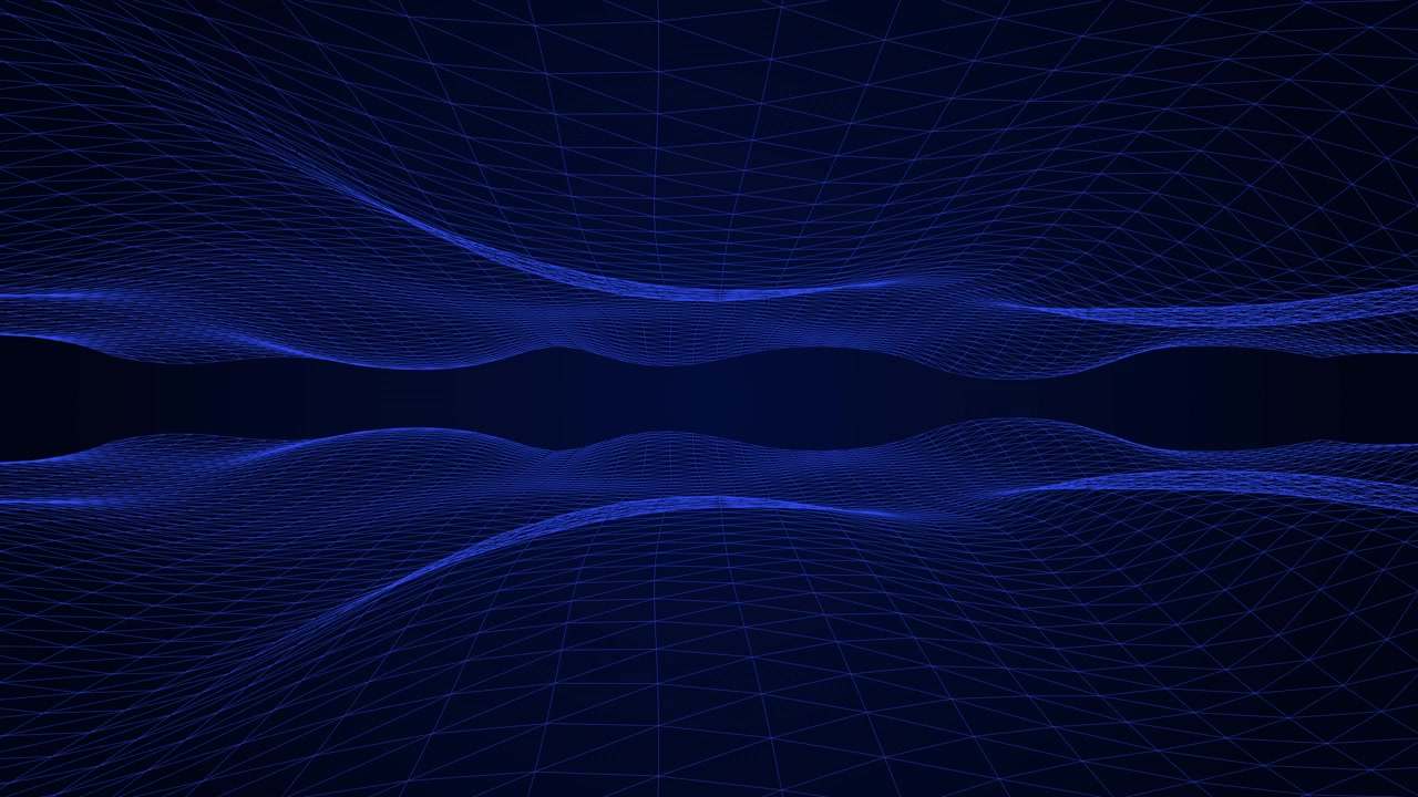 Abstract Blue Digital Wireframe Waves Moving in Dark Space