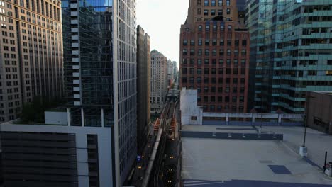 urban scene chicago l traveling past highrise buildings in downtown city center