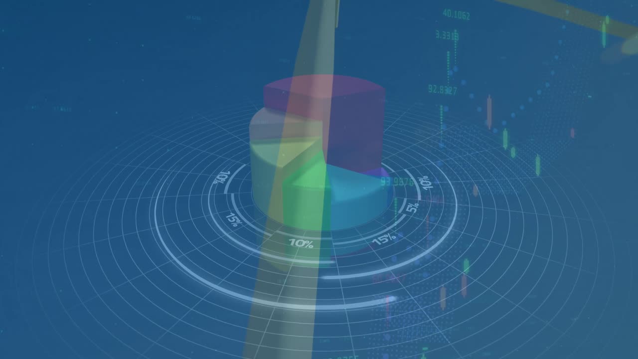 블루 배경에 풍력 터빈에 대한 통계 및 데이터 처리의 애니메이션