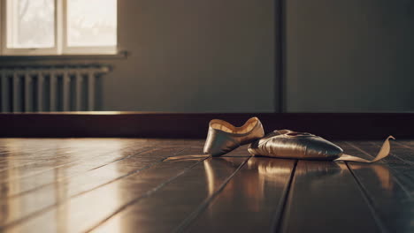 ballet pointe shoes on wooden floor