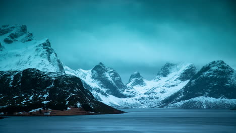 cinematic, dramatic and brooding timelapse on a fjord in lofoten, norway