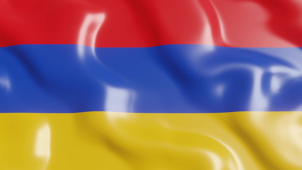 Render 3D della bandiera dell'Armenia che sventola al vento sullo sfondo. Filmato realistico animato in 4K, loop continuo
