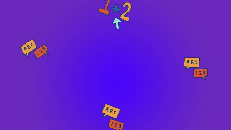 animation von buchstaben und zahlen text auf lila hintergrund