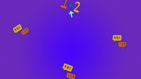 animación de letras y números texto en fondo púrpura