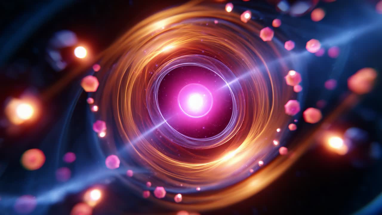 A mesmerizing visual representation of a quantum vortex showcasing energy dynamics and particles spiraling around a central core, radiating vivid colors to illustrate the fabric of space-time and cosmic phenomena