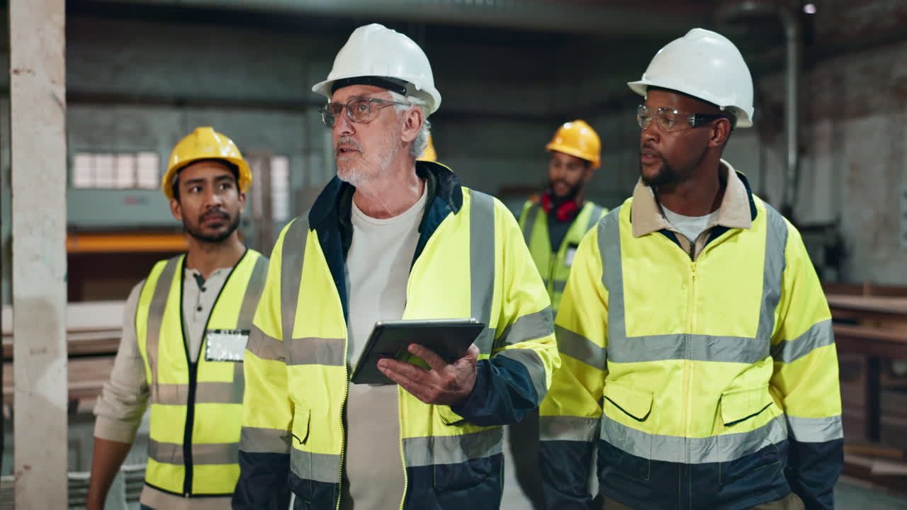 Construction workers in a factory