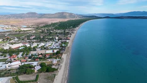 Aerial-footage-over-the-beach-in-Marathon,-Greece