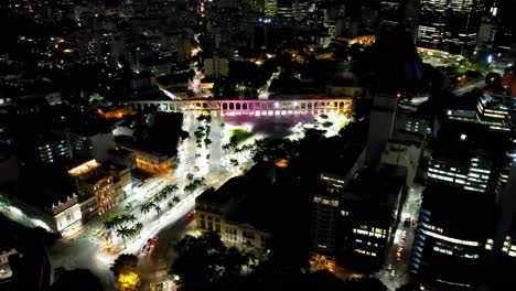 night scape of rio de janeiro brazil. panoramic view of illuminated downtown district of rio de janeiro brazil. buildings and avenue landmark of city. famous rio de janeiro capital city.