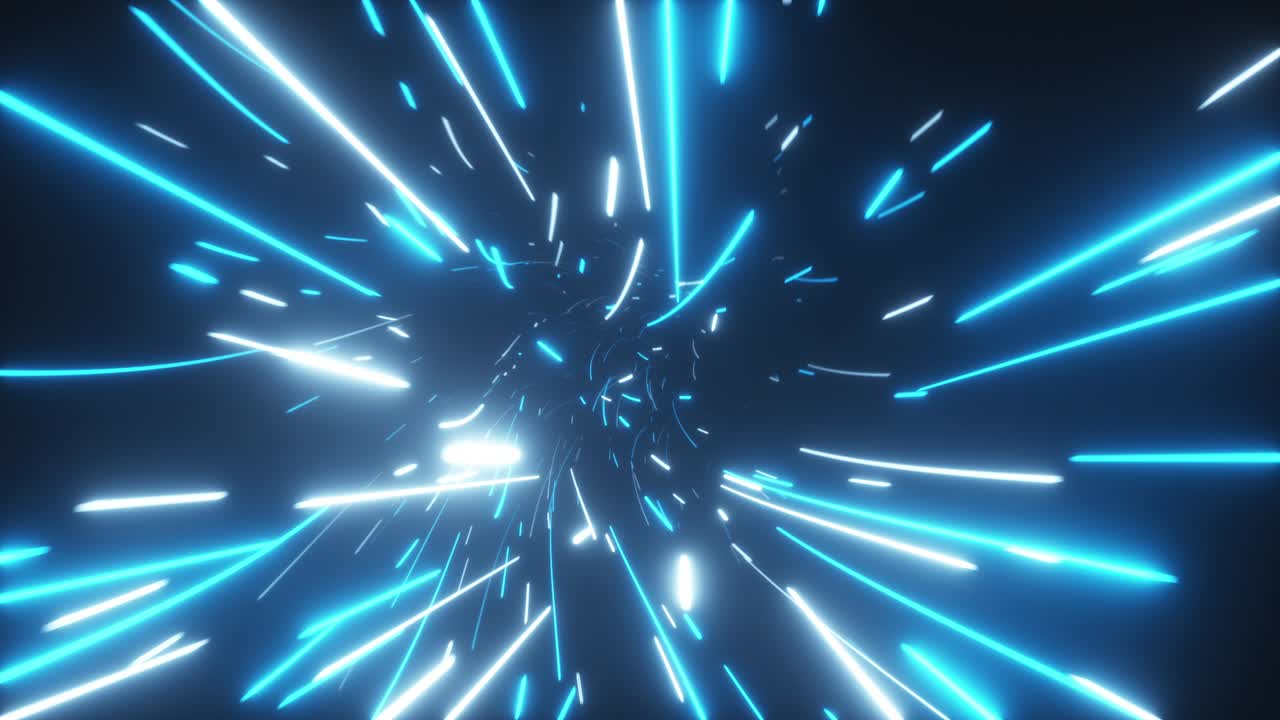 Flying in an abstract bright neon technology tunnel