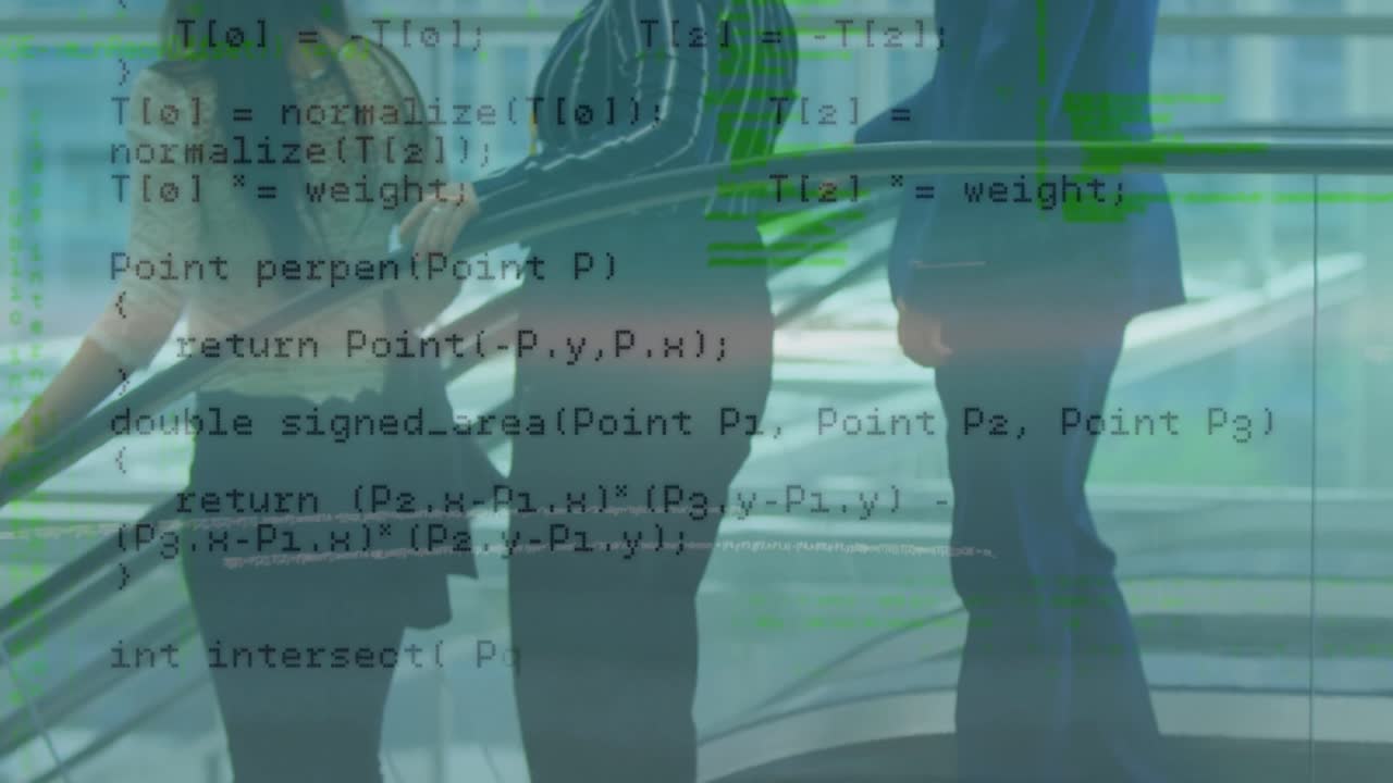 계단에 있는 백인 여성들에 대한 데이터 처리 애니메이션