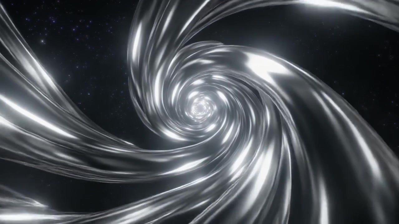 Abstract Metallic Spiral Tunnel Rotating in Deep Space