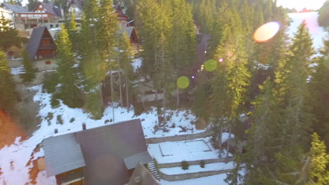 Aerial-view-of-the-tourist-sport,-Ski-area-and-recreational-resort-on-the-mountain-Jahorina,-Bosnia-and-Herzegovina