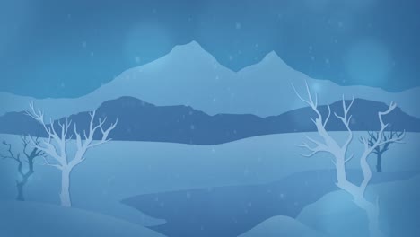 Animation-of-snow-falling-over-winter-landscape