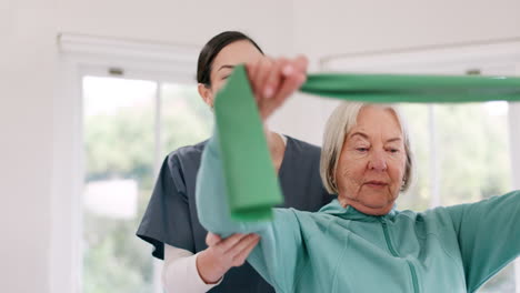 Woman,-nurse-and-senior-patient-with-resistance