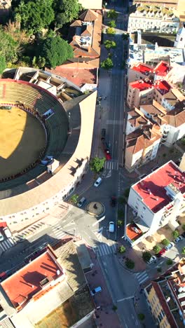 fuengirola cityscape aerial: bullring and urban landscape, andalusia spain