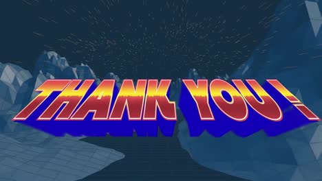 Animation-of-thank-you-text-in-red-and-blue-letters-over-metaverse-background