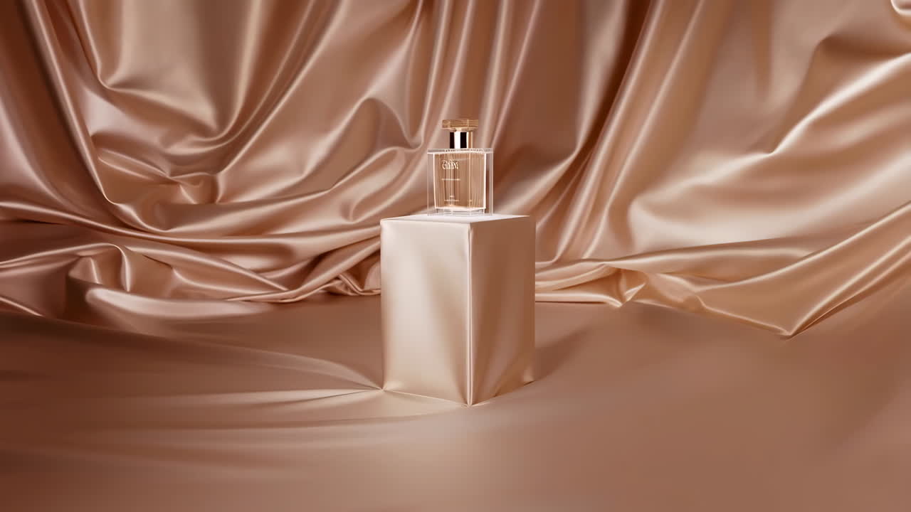 Elegant Perfume Bottle on Gold Satin Background