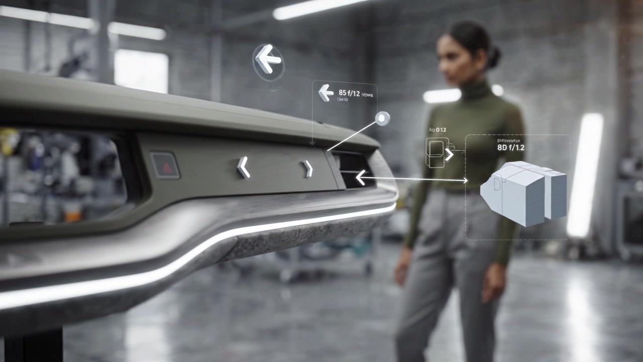 Vista dettagliata di un'interfaccia di controllo avanzata con interazione utente in un ambiente di officina moderno, che mostra caratteristiche di design e tecnologia innovative