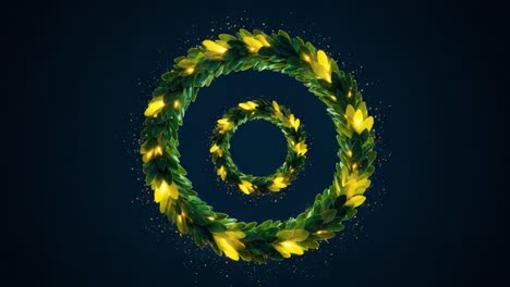 A Captivating Display of Illuminated Green Wreaths with Sparks Against a Dark Background Creating a Mesmerizing Visual Experience